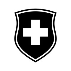Immunity protection, shield with cross icon, logo on white background