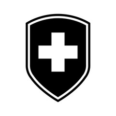 Immunity protection, shield with cross icon, logo on white background