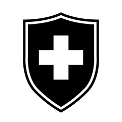 Obraz premium Immunity protection, shield with cross icon, logo on white background