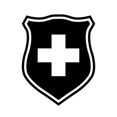 Obraz premium Immunity protection, shield with cross icon, logo on white background