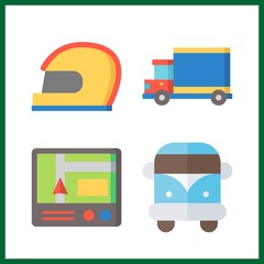4 car icon. Vector illustration car set. van and helmet icons for car works