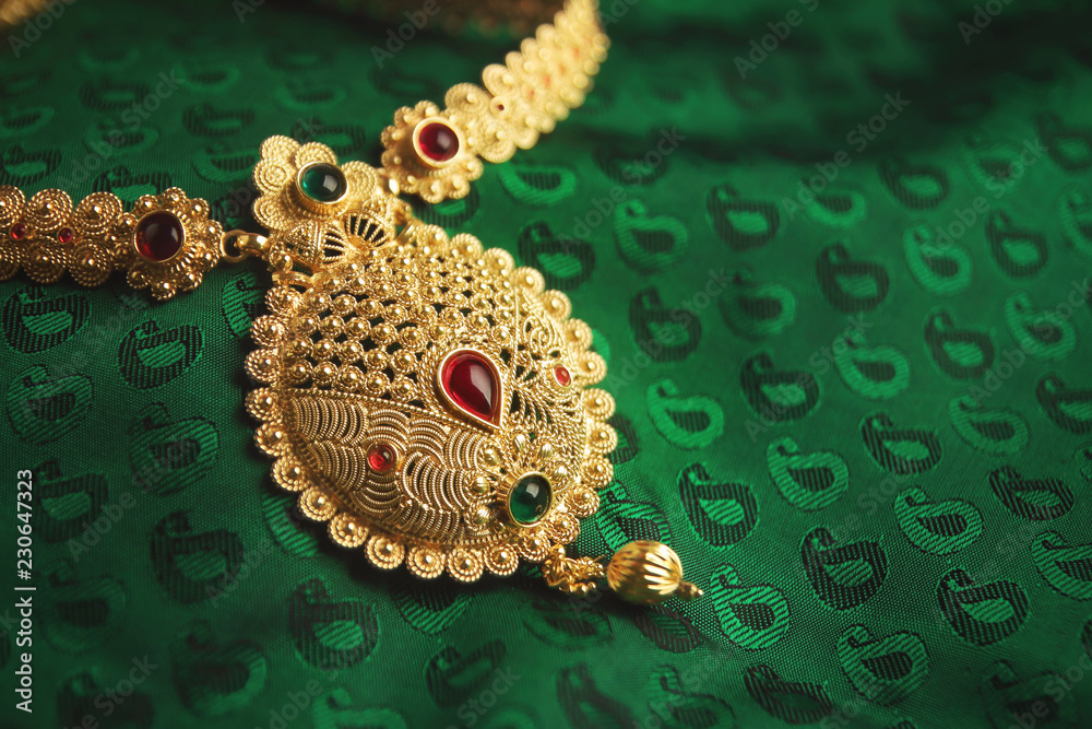 Canvas Prints indian traditional gold necklace with gemstones