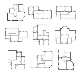 Apartment Plans Signs Black Thin Line Icon Set. Vector