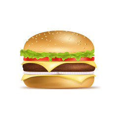Realistic Detailed 3d Classic American Hamburger. Vector