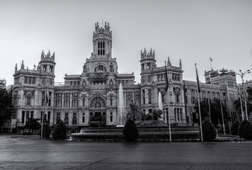 Cibeles Fountain and the city hall building in Madrid Spain