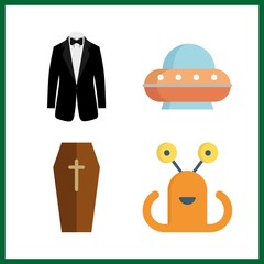 4 mystery icon. Vector illustration mystery set. ufo and alien icons for mystery works