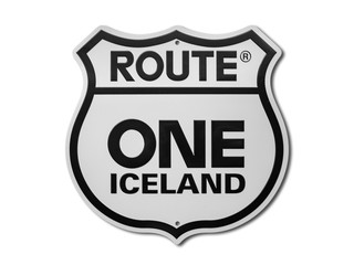 Road sign (Traffic sign) route one Iceland isolated on white background
