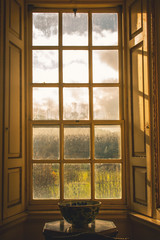vintage window warm feeling looking through old window melancholia concept 
