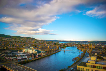 Inverness Scotland Landscape with buildings architecture Inverness Travel Scotland Concept in the heart of the highlands 