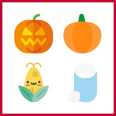 4 crop icon. Vector illustration crop set. cotton and pumpkin icons for crop works