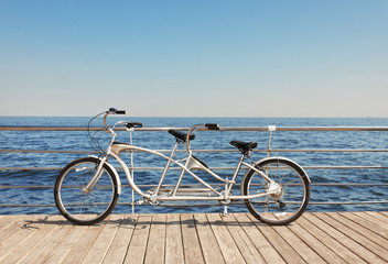 Obraz premium Tandem bike near sea on sunny day