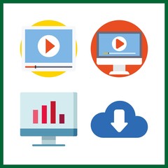 touchscreen icon. video player and analytic vector icons in touchscreen set. Use this illustration for touchscreen works.