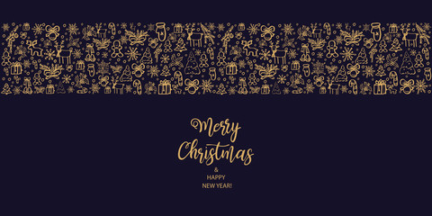 Merry Christmas and Happy New Year. Hand Drawn. Vector illustration.