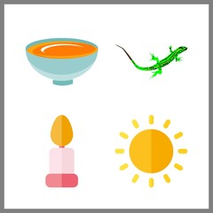 4 orange icon. Vector illustration orange set. lizard and candle icons for orange works