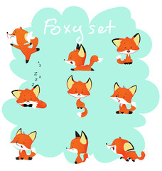 Set of cute cartoon foxes.