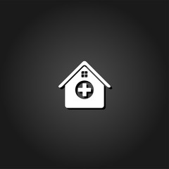 Hospital icon flat. Simple White pictogram on black background with shadow. Vector illustration symbol