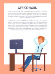 Office Work Poster Man Resting at Workplace Vector