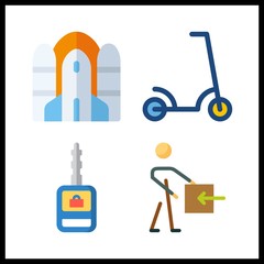 4 transportation icon. Vector illustration transportation set. scooter and car key icons for transportation works