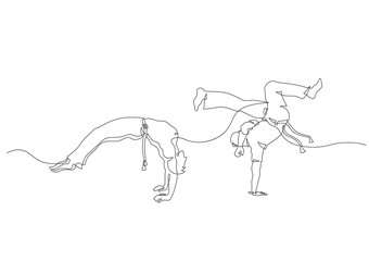 Simple art line of capoeira fighters. Contour Isolated on white. vector illustration
