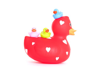Large red rubber duck with a small duck