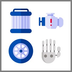 4 part icon. Vector illustration part set. mechanical arm and engine icons for part works