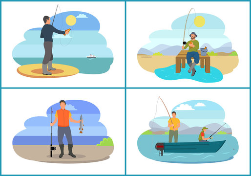 Fishing Images with People Vector Illustration