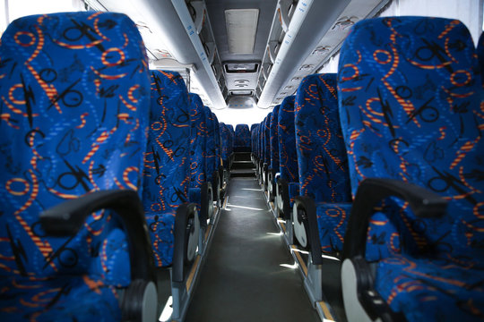 View Of Bus Interior With Comfortable Seats