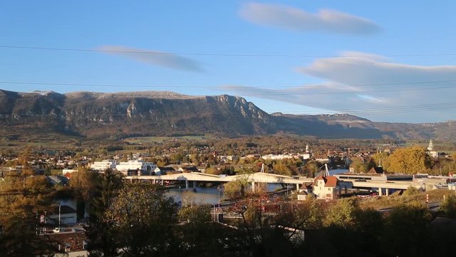 Timlapse over Solothurn Switzerland - Mountain Weissenstein in Background