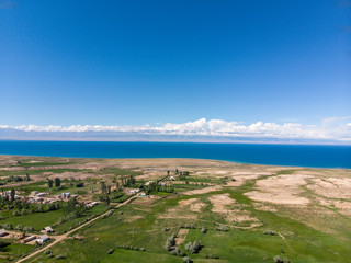 The Issyk-kul Lake. Kyrgyzstan, Central Asia. Dron Arial Shoot.
