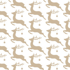 Reindeer Star Seamless Pattern Taupe/White