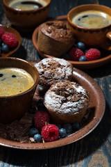 chocolate muffins and a cup of coffee, vertical