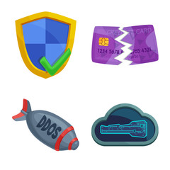 Vector illustration of virus and secure sign. Set of virus and cyber stock symbol for web.