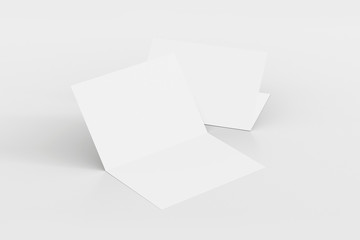 Blank bi-fold invitation, greeting cards Mock-up isolated on soft gray background to showcase your event presentation. 