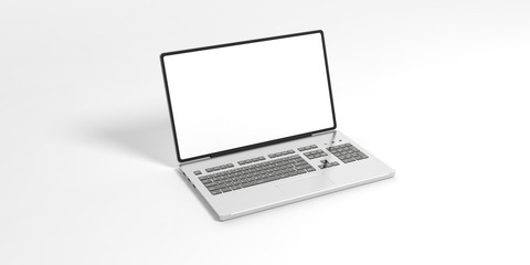 Laptop with blank screen isolated on white background. 3d illustration