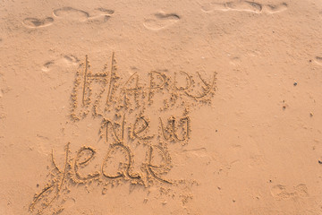 New Year 2019 is a concept - the inscription 2019 on a sandy beach