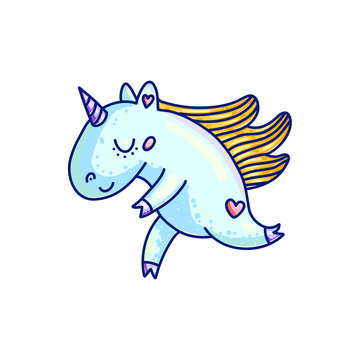 Adorable cartoon unicorn in blue color