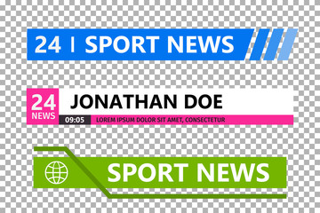 Lower third template. Set of TV News bar . News banner for TV streaming