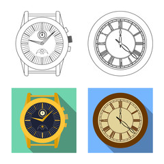Isolated object of clock and time sign. Collection of clock and circle vector icon for stock.