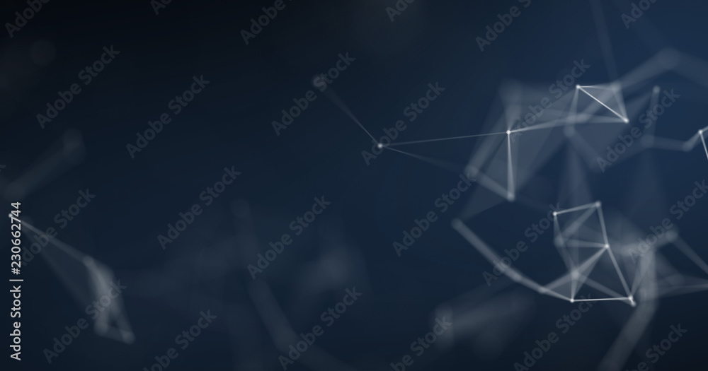 Poster Plexus background, abstract blue 3D geometric polygon wireframe. Futuristic or science and cyberspace concept background