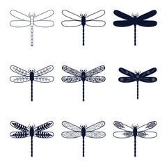 set with abstract images of dragonflies