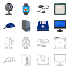 Vector illustration of laptop and device logo. Set of laptop and server stock symbol for web.