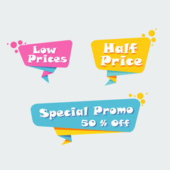 Sale, Special discount. Simple modern design ribbon, Popup, Labels, Emblems, Tags. Flat origami design Vector