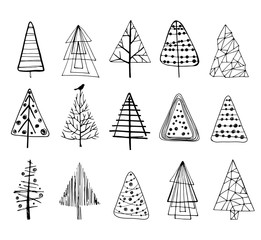 Set of Doodle Christmas Trees.