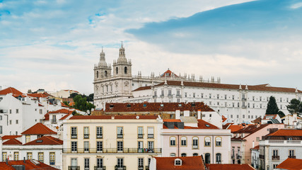 Fototapeta na wymiar Panoramic view of Alfama district of Lisbon with Sao Vicente church
