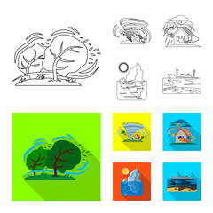 Isolated object of natural and disaster sign. Set of natural and risk stock vector illustration.