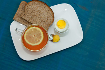 Boiled egg and bread.