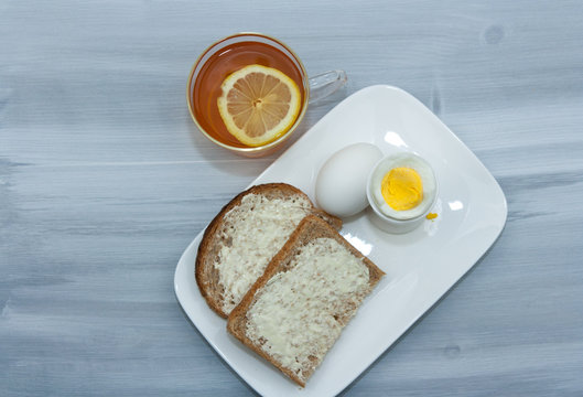 Boiled egg and bread.