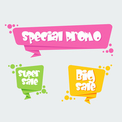 Sale, Special discount. Simple modern design ribbon, Popup, Labels, Emblems, Tags. Flat origami design Vector