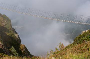Cable bridge stretched across the abyss