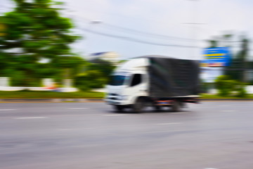 Blur motion of the truck transport.